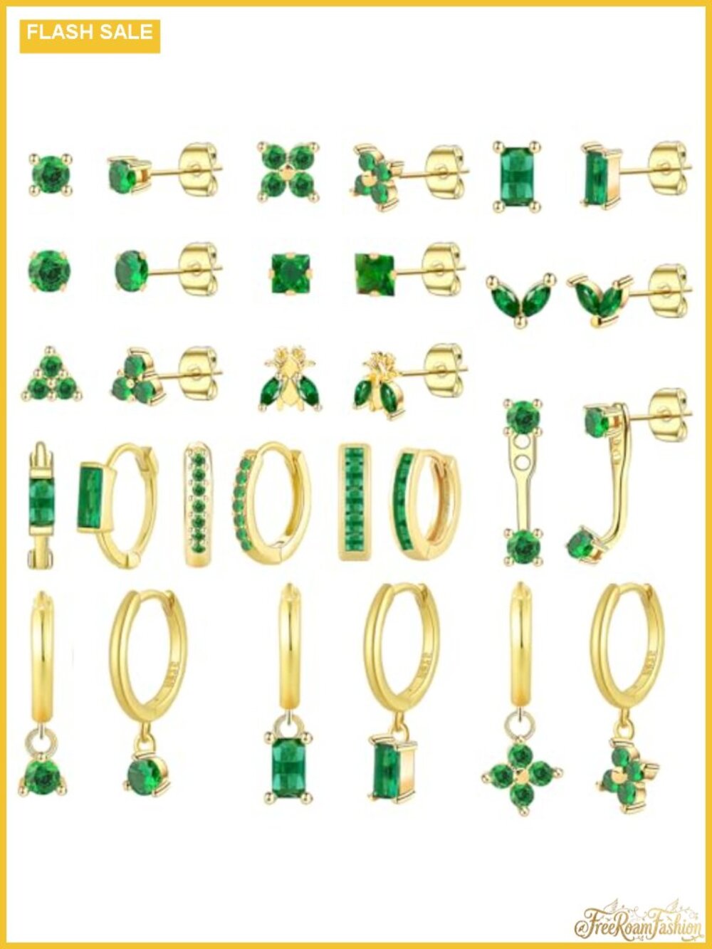 15 Pair Gold Plated Stud Hoop Earrings Set Hypoallergenic Stainless Steel